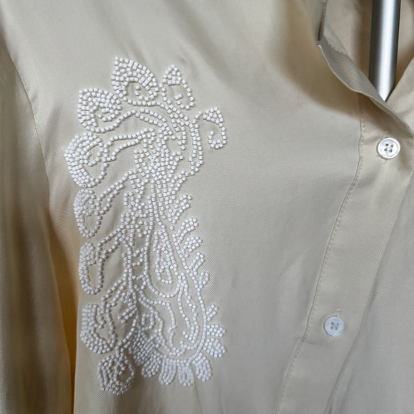 Zara Ivory Beaded Embroidered Blouse Cupro Asymmetrical Top Size M - Picture 4 of 5